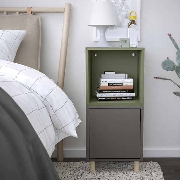 IKEA EKET storage combination with legs, dark gray gray-green/wood, 13 3/4x13 3/4x31 1/2 in , IKEA Sale | 14687RTVH