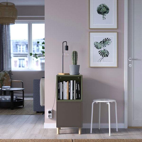 IKEA EKET storage combination with legs, dark gray gray-green/wood, 13 3/4x13 3/4x31 1/2 in , IKEA Sale | 14687RTVH