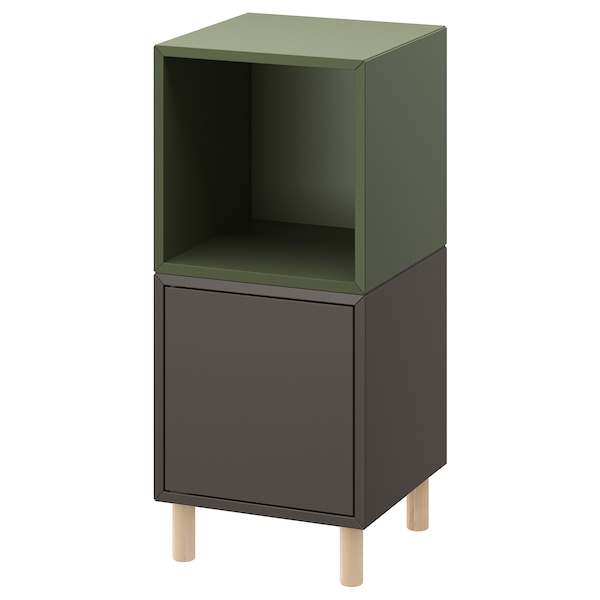 IKEA EKET storage combination with legs, dark gray gray-green/wood, 13 3/4x13 3/4x31 1/2 in , IKEA Sale | 14687RTVH