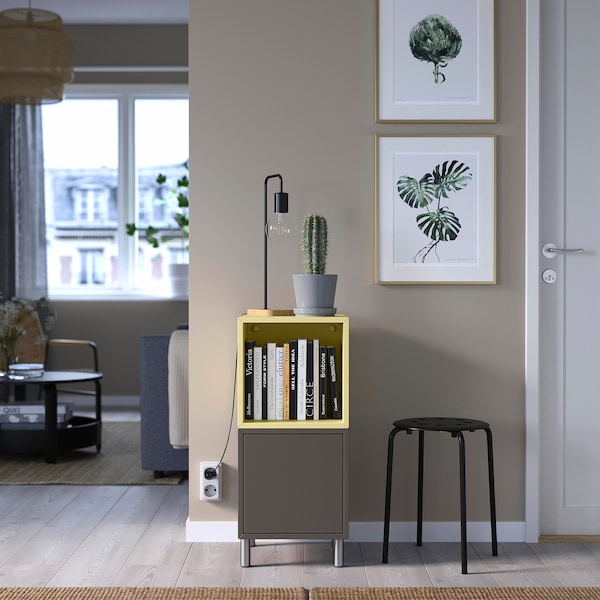 IKEA EKET storage combination with legs, dark gray pale yellow/metal, 13 3/4x13 3/4x31 1/2 in , IKEA Sale | 93104AUDQ