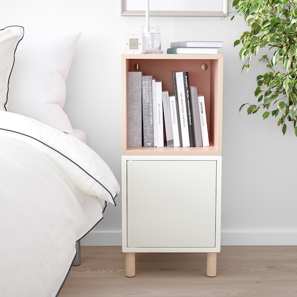 IKEA EKET storage combination with legs, white pale pink/wood, 13 3/4x13 3/4x31 1/2 in , IKEA Sale | 94563SMJU