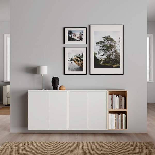 IKEA EKET wall-mounted cabinet combination, white/white stained oak effect, 68 7/8x13 3/4x27 1/2 in , IKEA Sale | 47386BPSK