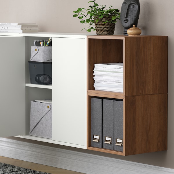 IKEA EKET wall-mounted cabinet combination, white/walnut effect, 68 7/8x13 3/4x27 1/2 in , IKEA Sale | 82047QMNW