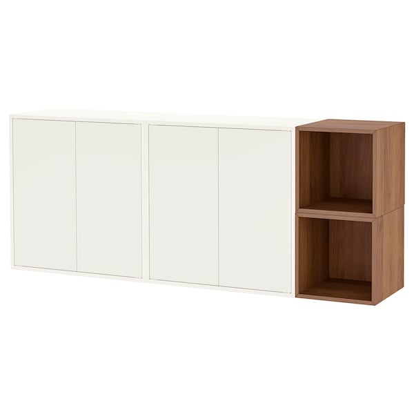 IKEA EKET wall-mounted cabinet combination, white/walnut effect, 68 7/8x13 3/4x27 1/2 in , IKEA Sale | 82047QMNW