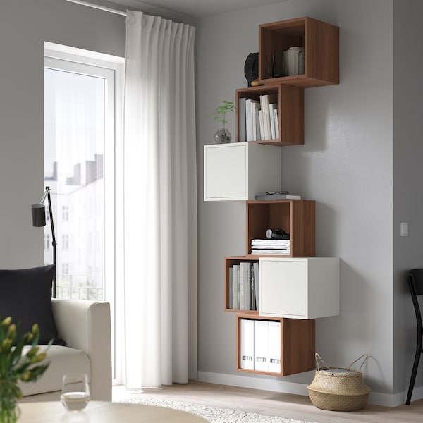 IKEA EKET wall-mounted cabinet combination, walnut effect/white, 31 1/2x13 3/4x82 5/8 in , IKEA Sale | 96035ZQNB