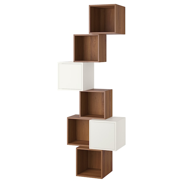 IKEA EKET wall-mounted cabinet combination, walnut effect/white, 31 1/2x13 3/4x82 5/8 in , IKEA Sale | 96035ZQNB