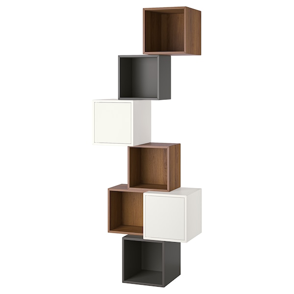 IKEA EKET wall-mounted cabinet combination, walnut effect/white dark gray, 31 1/2x13 3/4x82 5/8 in , IKEA Sale | 21463SLEO