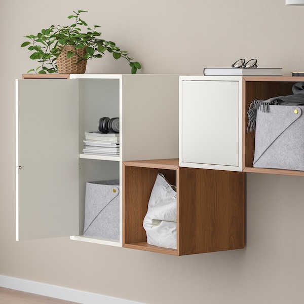 IKEA EKET wall-mounted cabinet combination, white/walnut effect, 68 7/8x13 3/4x27 1/2 in , IKEA Sale | 32648ODTC