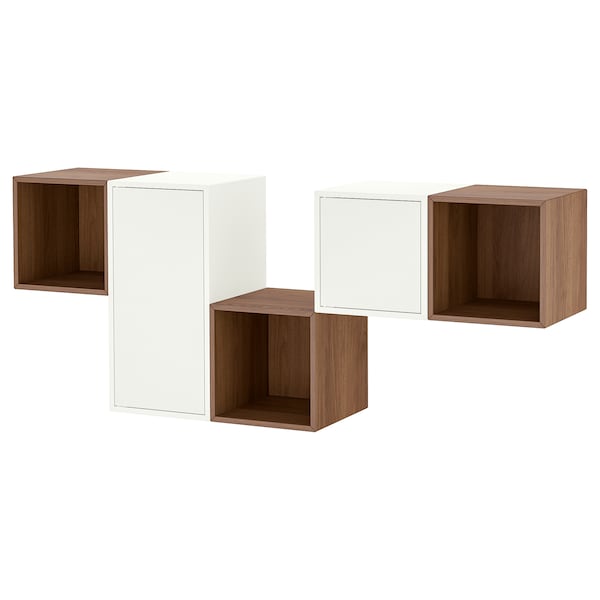 IKEA EKET wall-mounted cabinet combination, white/walnut effect, 68 7/8x13 3/4x27 1/2 in , IKEA Sale | 32648ODTC