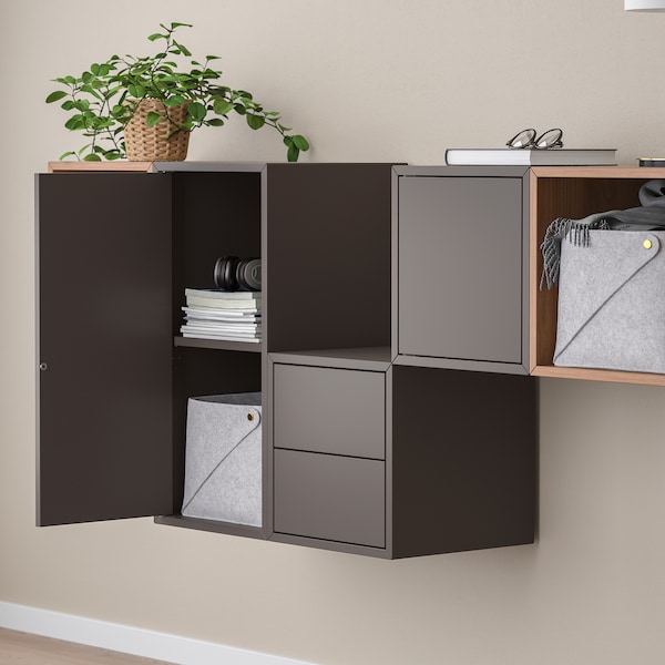 IKEA EKET wall-mounted cabinet combination, dark gray/walnut effect, 68 7/8x13 3/4x27 1/2 in , IKEA Sale | 16280YMHJ