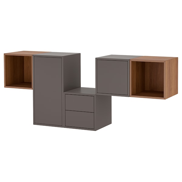 IKEA EKET wall-mounted cabinet combination, dark gray/walnut effect, 68 7/8x13 3/4x27 1/2 in , IKEA Sale | 16280YMHJ