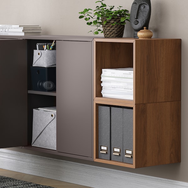 IKEA EKET wall-mounted cabinet combination, dark gray/walnut effect, 68 7/8x13 3/4x27 1/2 in , IKEA Sale | 45632QUDP