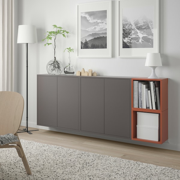 IKEA EKET wall-mounted cabinet combination, dark gray/red-brown, 68 7/8x13 3/4x27 1/2 in , IKEA Sale | 86590SDAX