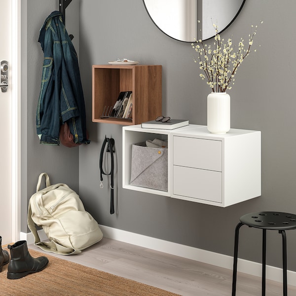 IKEA EKET wall-mounted storage combination, white/walnut effect, 41 3/8x13 3/4x27 1/2 in , IKEA Sale | 39621CHKS