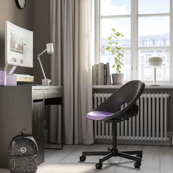 IKEA ELDBERGET / MALSKÄR swivel chair + pad, dark gray black/lilac , IKEA Sale | 48506SVFM