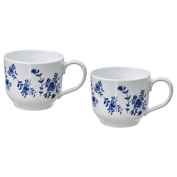 IKEA ENTUSIASM jumbo cup, patterned/white blue, 17 oz, 2 pack , IKEA Sale | 80435IOWM