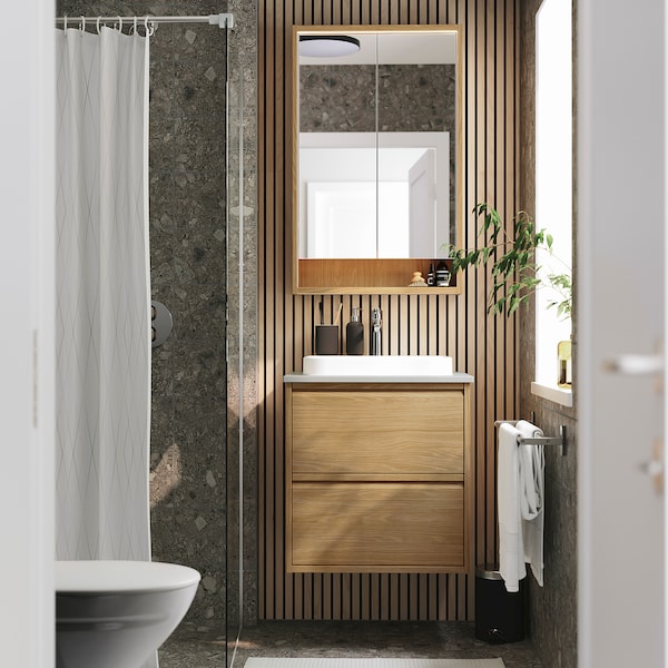 IKEA FAXÄLVEN mirror cabinet w built-in lighting, oak effect, 24x6x37 in , IKEA Sale | 60172WOHP