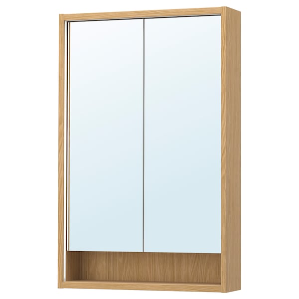 IKEA FAXÄLVEN mirror cabinet w built-in lighting, oak effect, 24x6x37 in , IKEA Sale | 60172WOHP