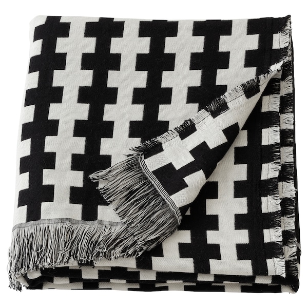 IKEA FLUGTRUMPET throw, black off-white/geometric, 51x67 in , IKEA Sale | 30819XANV