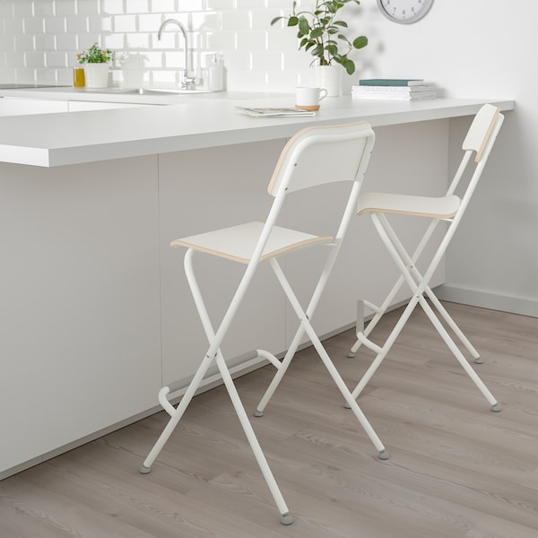 IKEA FRANKLIN bar stool with backrest, foldable, white/white, 24 3/4 in , IKEA Sale | 45961KJLU