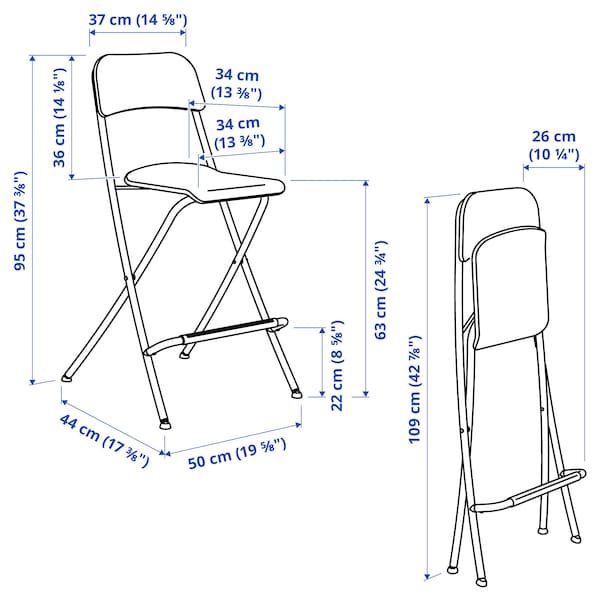 IKEA FRANKLIN bar stool with backrest, foldable, white/white, 24 3/4 in , IKEA Sale | 45961KJLU