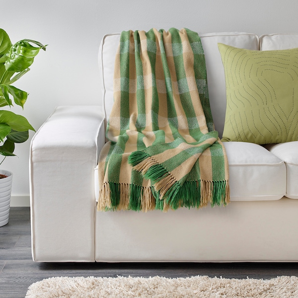 IKEA FRÖDD throw, green/stripe, 51x71 in , IKEA Sale | 56427MVLY