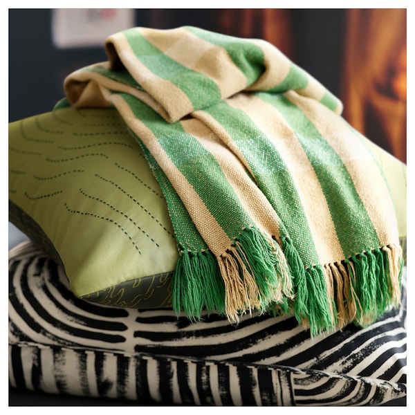 IKEA FRÖDD throw, green/stripe, 51x71 in , IKEA Sale | 56427MVLY