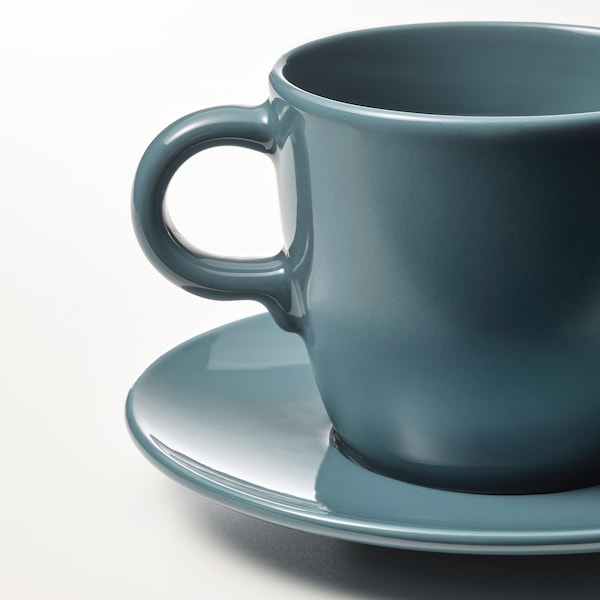 IKEA FÄRGKLAR cup and saucer, glossy dark turquoise, 8 oz, 4 pack , IKEA Sale | 52706ZIOY