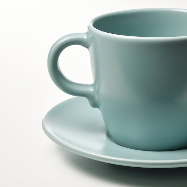 IKEA FÄRGKLAR cup and saucer, matte light turquoise, 8 oz, 4 pack , IKEA Sale | 37862GDOS