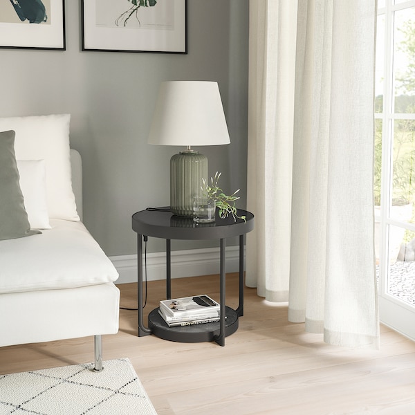 IKEA FRÖTORP side table, anthracite marble effect/black glass, 18 7/8 in , IKEA Sale | 80365XZKY