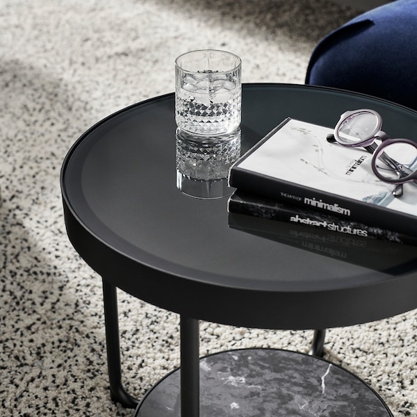 IKEA FRÖTORP side table, anthracite marble effect/black glass, 18 7/8 in , IKEA Sale | 80365XZKY