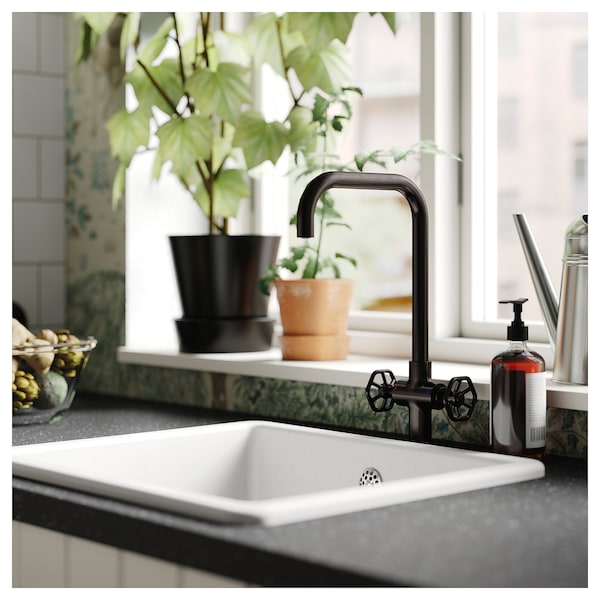 IKEA GAMLESJÖN dual control kitchen faucet, brushed black metal , IKEA Sale | 81203YFNT