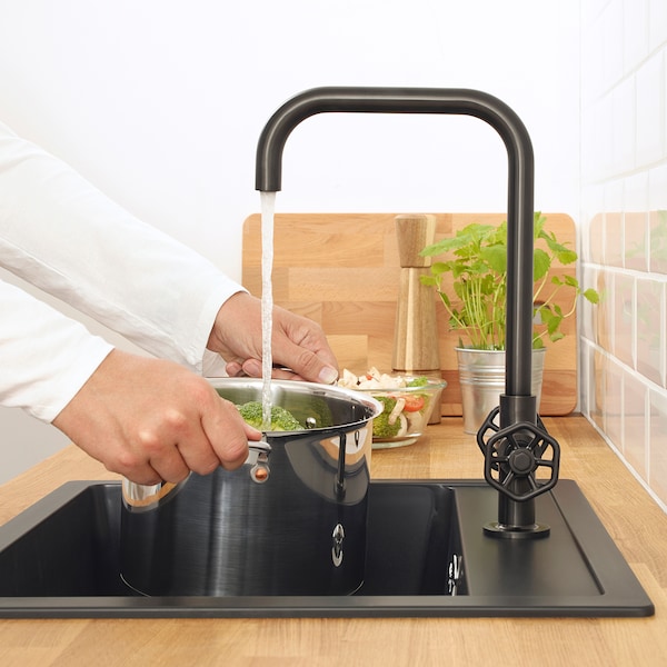 IKEA GAMLESJÖN dual control kitchen faucet, brushed black metal , IKEA Sale | 81203YFNT