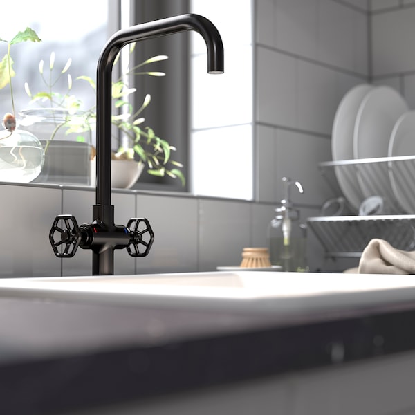 IKEA GAMLESJÖN dual control kitchen faucet, brushed black metal , IKEA Sale | 81203YFNT