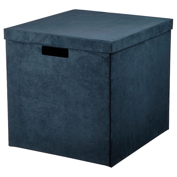 IKEA GJÄTTA storage box with lid, velvet dark blue, 12 ½x13 ¾x12 ½ in , IKEA Sale | 79540DTFK