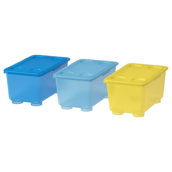 IKEA GLIS box with lid, yellow/blue, 6 ¾x4 in, 3 pack , IKEA Sale | 91503RWYN