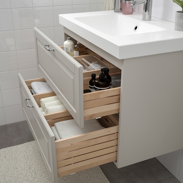 IKEA GODMORGON Sink cabinet with 2 drawers, Kasjön light gray, 31  1/2x18  1/2x22  7/8 in , IKEA Sale | 97812LHDQ