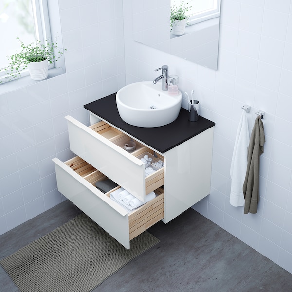 IKEA GODMORGON Sink cabinet with 2 drawers, high gloss white, 31  1/2x18  1/2x22  7/8 in , IKEA Sale | 72658ZGSK