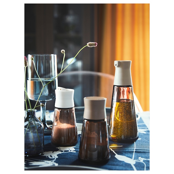 IKEA HALVTOM salt and pepper shakers, glass/brown, 4 ¾ in, 2 pack , IKEA Sale | 27903QFXN