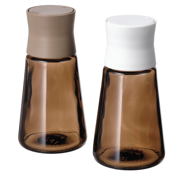 IKEA HALVTOM salt and pepper shakers, glass/brown, 4 ¾ in, 2 pack , IKEA Sale | 27903QFXN