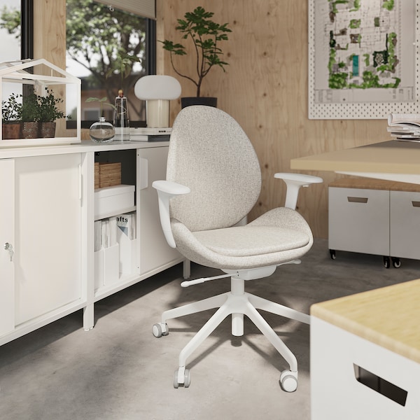 IKEA HATTEFJÄLL office chair with armrests, Gunnared beige/white , IKEA Sale | 85942NYKX