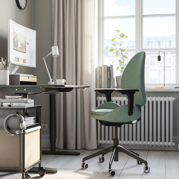 IKEA HATTEFJÄLL office chair with armrests, Gunnared green/black , IKEA Sale | 50324TFVI