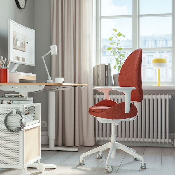 IKEA HATTEFJÄLL office chair with armrests, Gunnared red/white , IKEA Sale | 12957MBDU