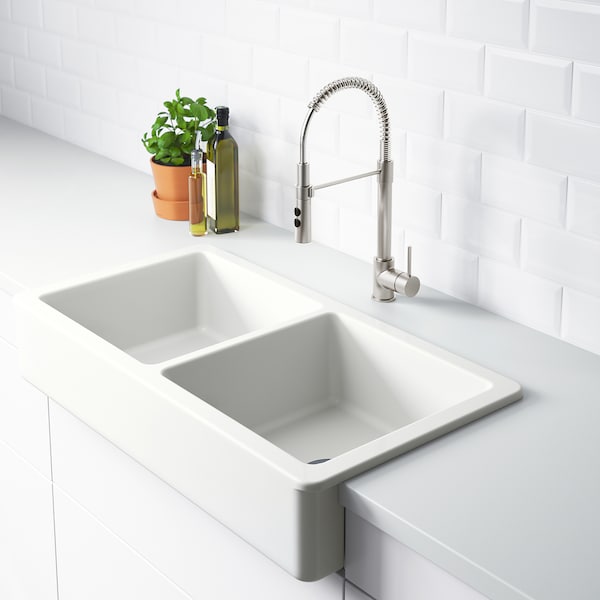 IKEA HAVSEN apron front double bowl sink, white, 37x19 in , IKEA Sale | 35764ECAU