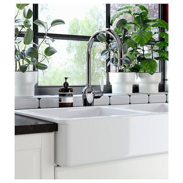 IKEA HAVSEN apron front double bowl sink, white, 37x19 in , IKEA Sale | 35764ECAU