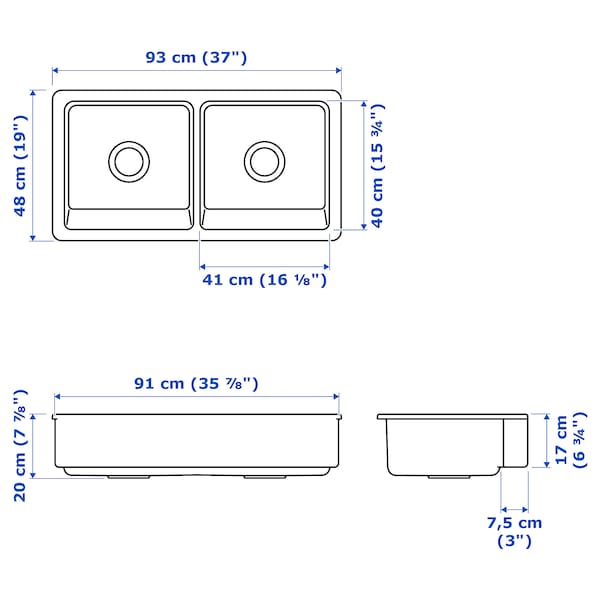 IKEA HAVSEN apron front double bowl sink, white, 37x19 in , IKEA Sale | 35764ECAU