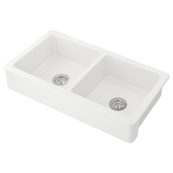 IKEA HAVSEN apron front double bowl sink, white, 37x19 in , IKEA Sale | 35764ECAU