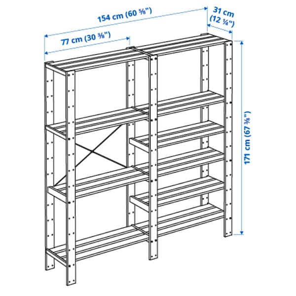 IKEA HEJNE 2 section shelving unit, softwood, 60 5/8x12 1/4x67 3/8 in , IKEA Sale | 72319EVHU