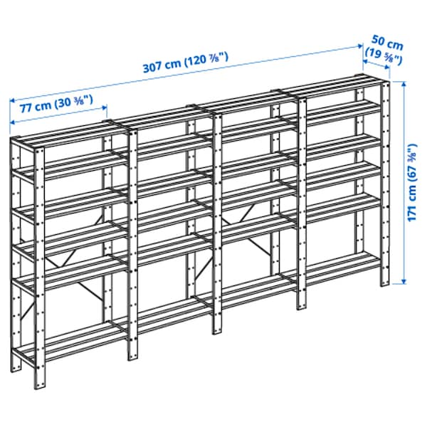 IKEA HEJNE 4 section shelving unit, softwood, 120 7/8x19 5/8x67 3/8 in , IKEA Sale | 67431HKPE