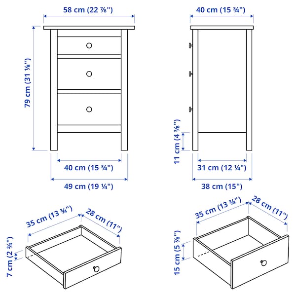 IKEA HEMNES 3-drawer chest, black-brown, 22 7/8x31 1/8 in , IKEA Sale | 20836KYRN